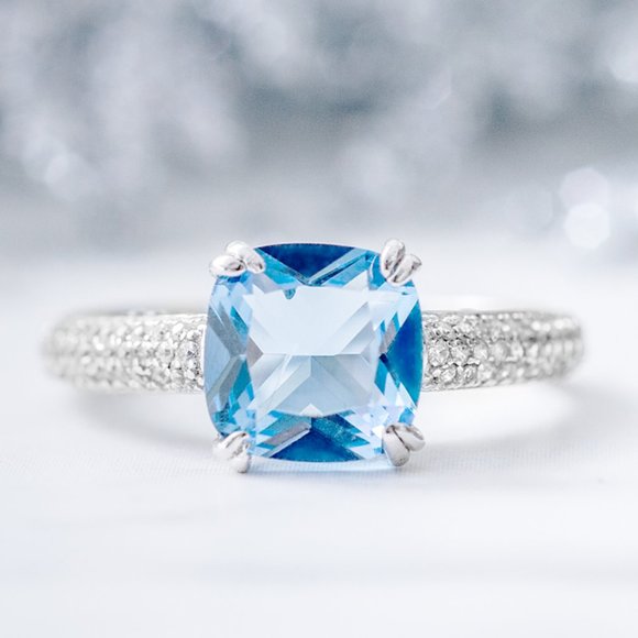 Blue Topaz Ring, 925 Sterling Silver Charmed Aroma Birthstone Collection - Picture 11 of 12